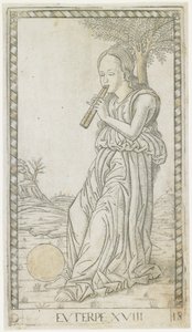 Euterpe, c.1465 (rycina podwyższona złotem) autorstwa Master of the E-Series Tarocchi Master of the E-Series Tarocchi